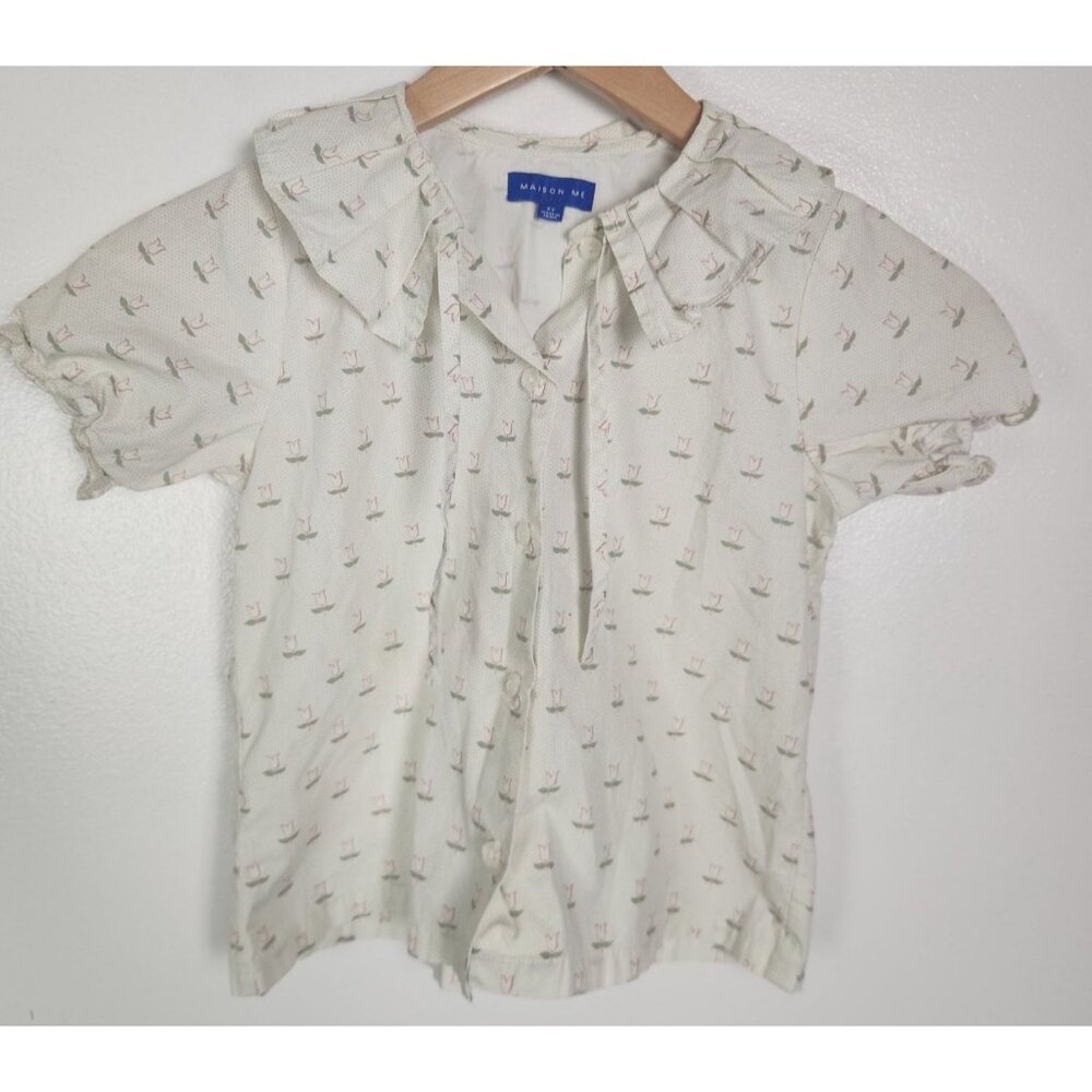 Maison Me Girls Youth 6 Tulip Ruffle Short Sleeve Button Up Top